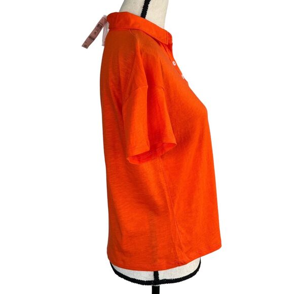 Style & Co Petite Small Polo Top Short Sleeves Button Neck Lightweight Orange - Picture 3 of 8